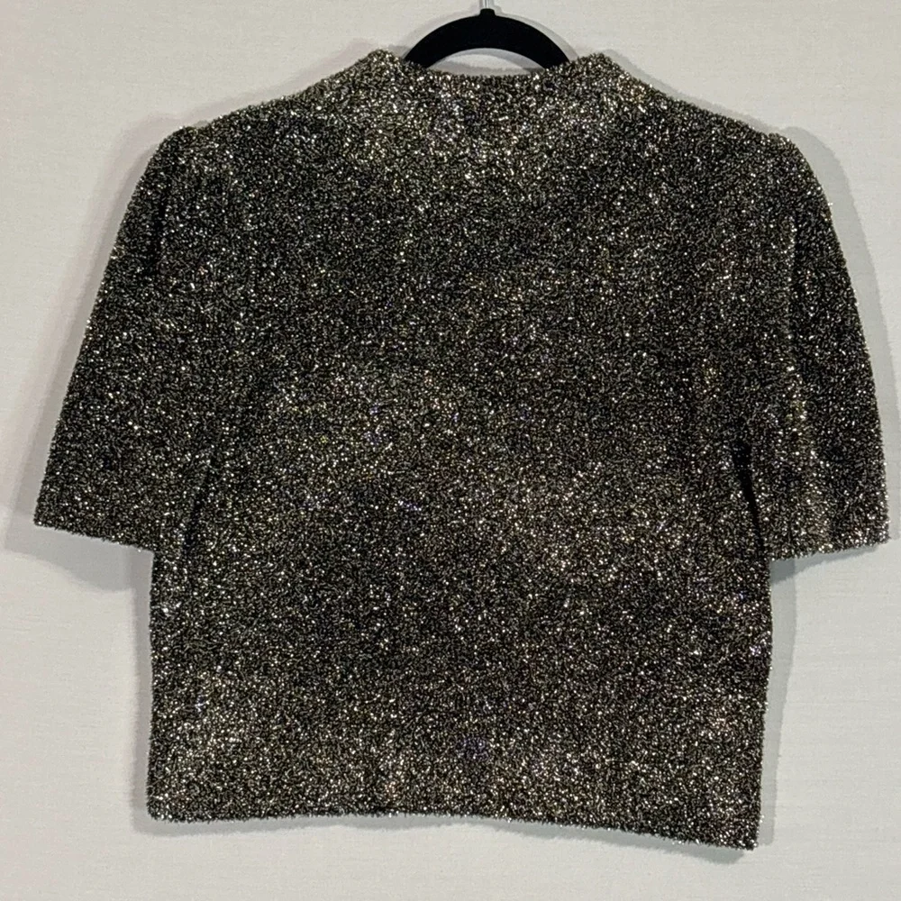 Kate Spade Metallic Texture Sweater Black Gold Short Sleeve Top NWT M